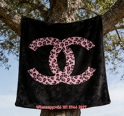 Chanel Pink Leopard Print CC Logo Flannel Throw Blanket IMG_7044